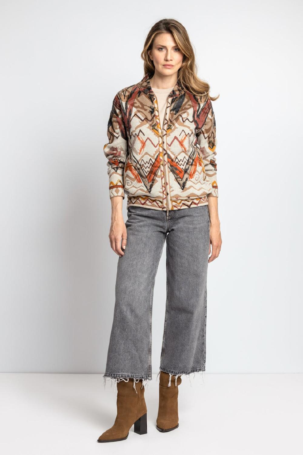 Ivko Woman Bomber Jacket Artistic Pattern Nougat