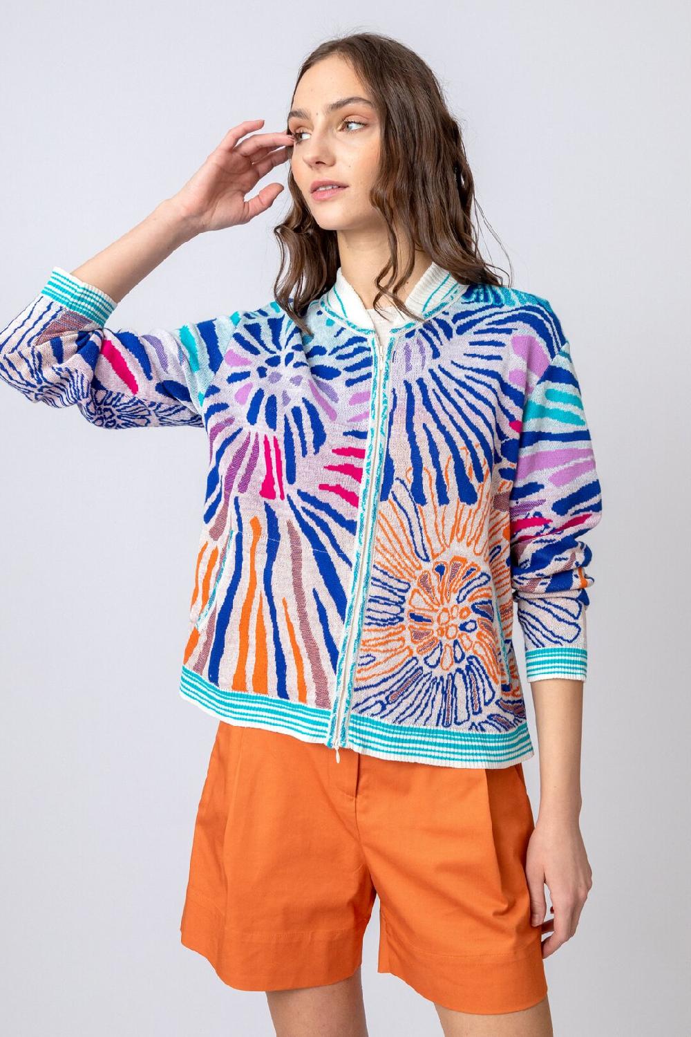 Ivko Woman Bomber Jacket Sea Shell Motif Blue