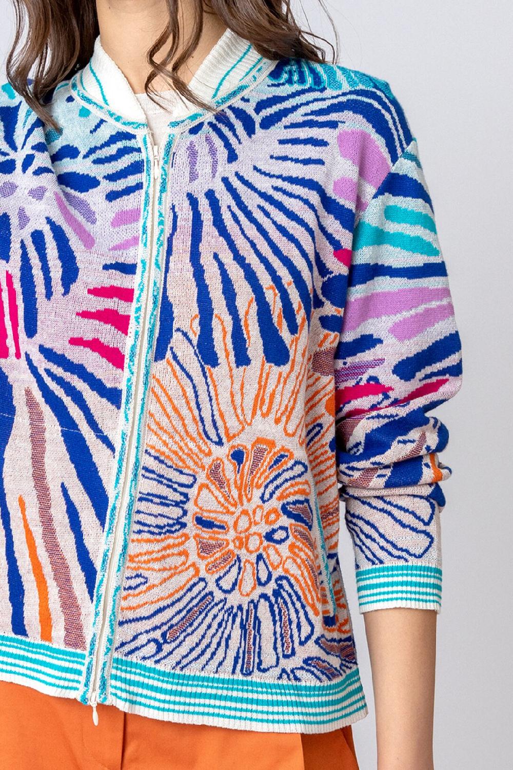 Ivko Woman Bomber Jacket Sea Shell Motif Blue