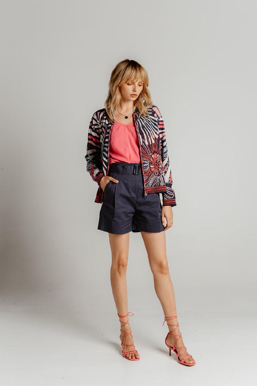 Ivko Woman Bomber Jacket Sea Shell Motif StoneBlue