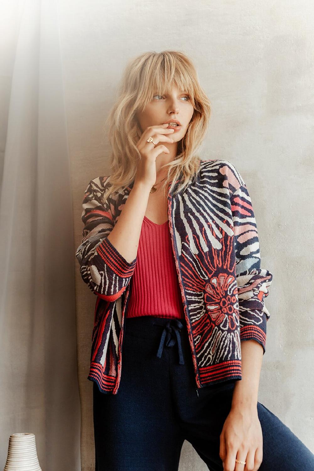 ivko woman Bomber Jacket Sea Shell Motif StoneBlue