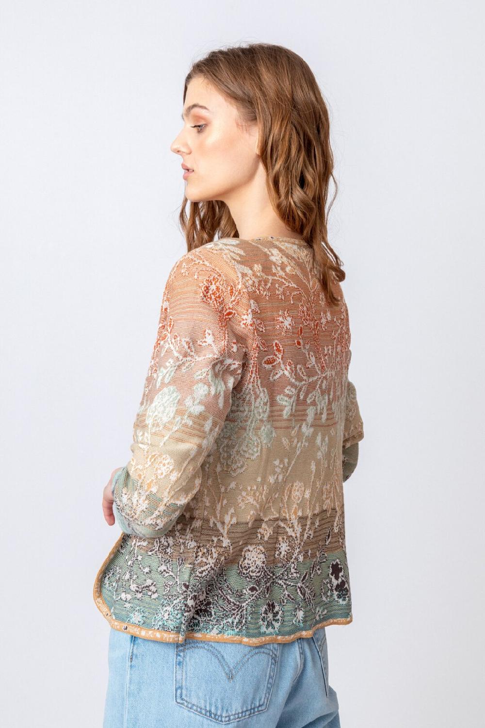 Ivko Woman Brocade Cardigan Herba Pattern Beige