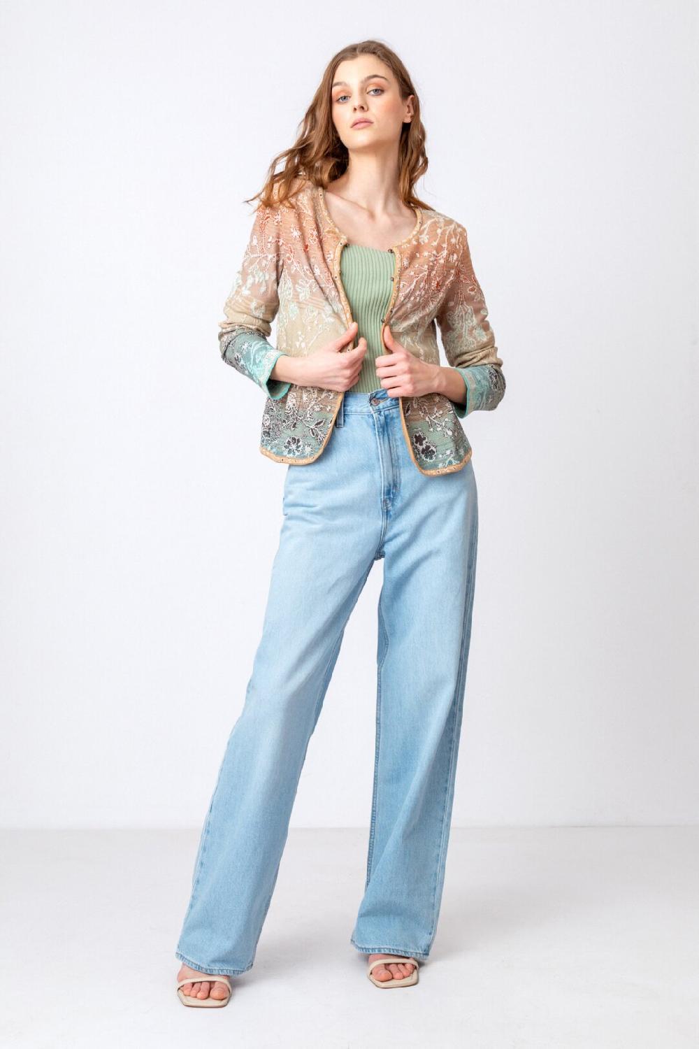 Ivko Woman Brocade Cardigan Herba Pattern Beige