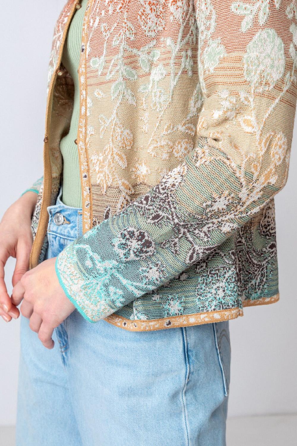 Ivko Woman Brocade Cardigan Herba Pattern Beige