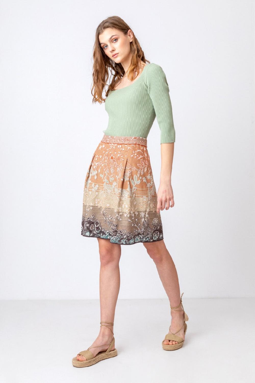 Ivko Woman Brocade Skirt Herba Pattern Beige