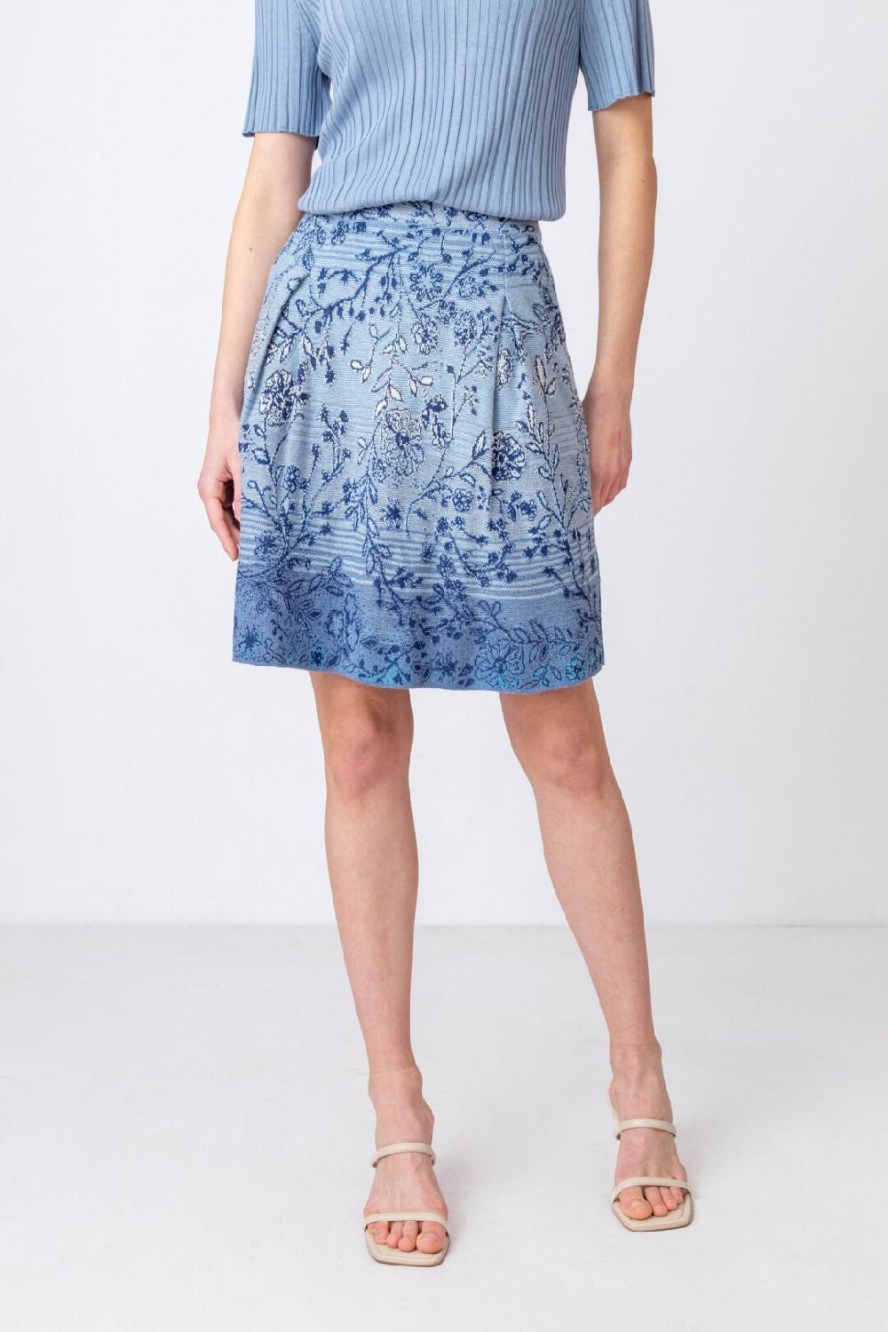 Ivko Woman Brocade Skirt Herba Pattern StoneBlue