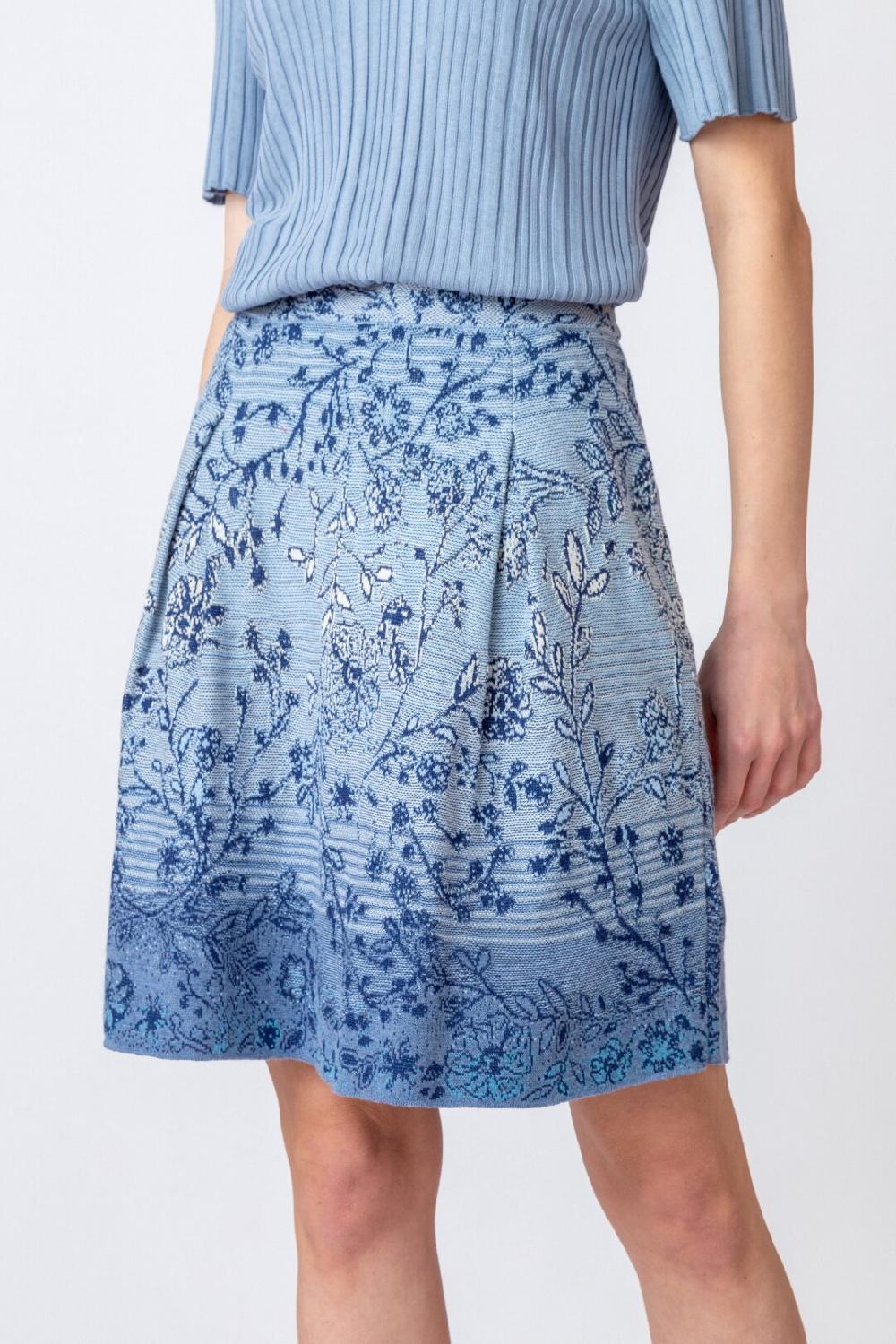 Ivko Woman Brocade Skirt Herba Pattern StoneBlue