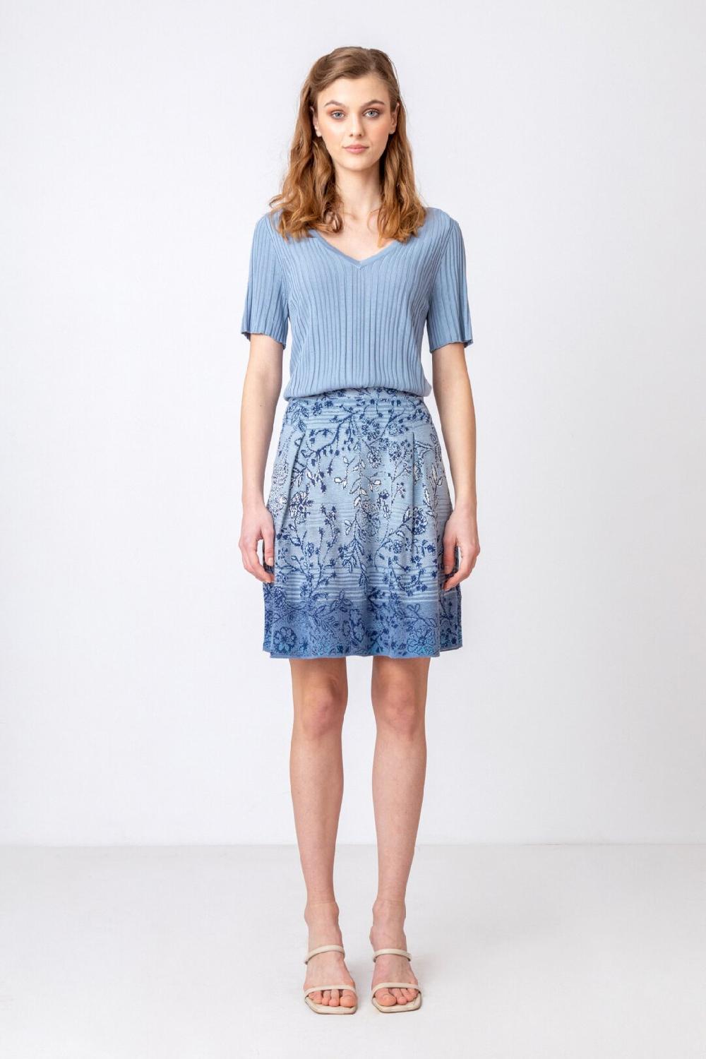 ivko woman Brocade Skirt Herba Pattern StoneBlue