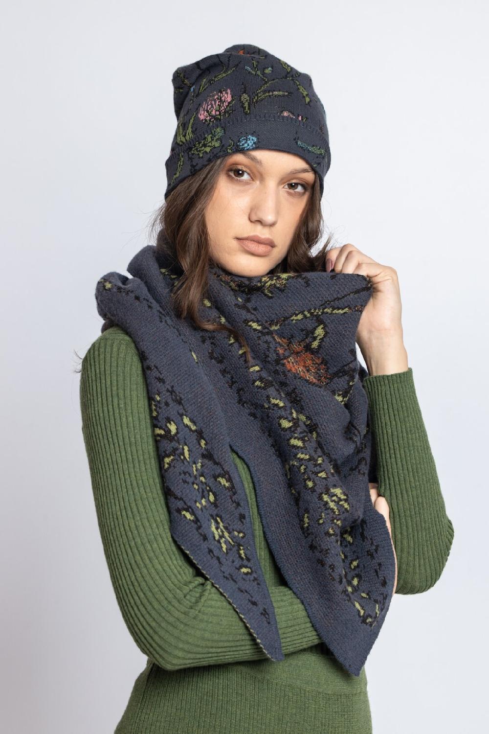 Ivko Woman Cap Floral Pattern Anthracite