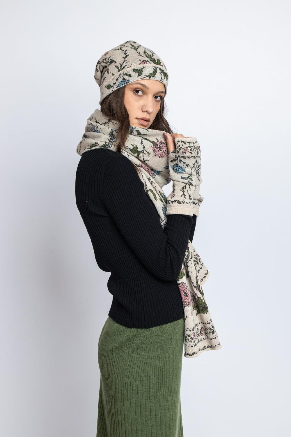 Ivko Woman Cap Floral Pattern Off-White