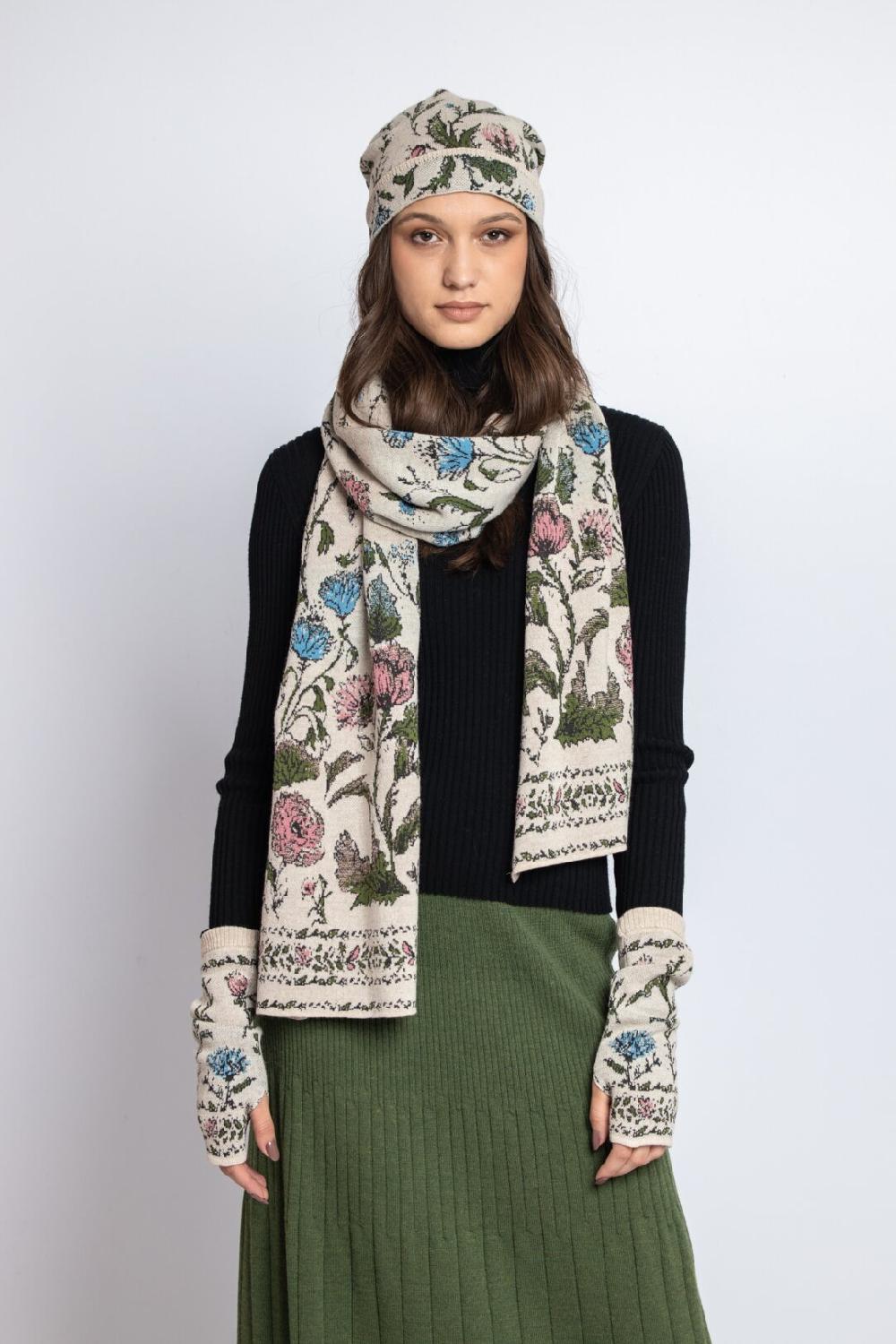 Ivko Woman Cap Floral Pattern Off-White