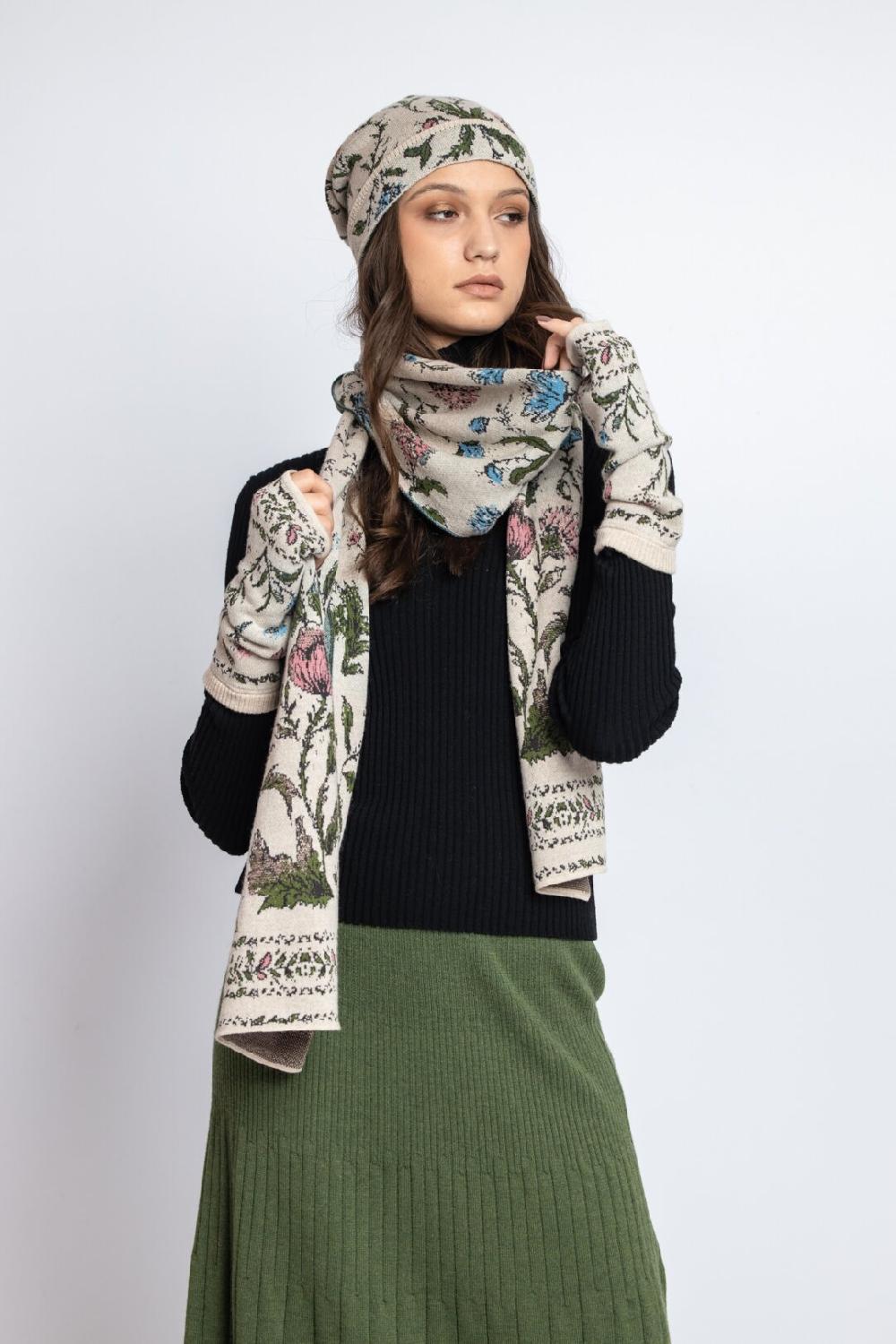 Ivko Woman Cap Floral Pattern Off-White