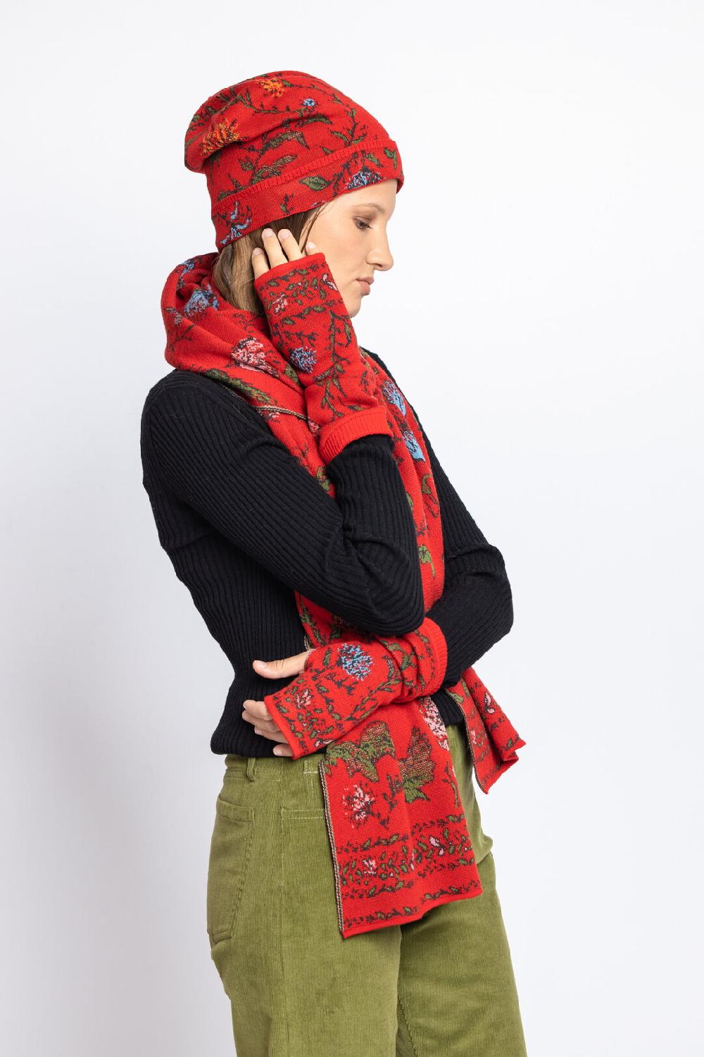 Ivko Woman Cap Floral Pattern Red