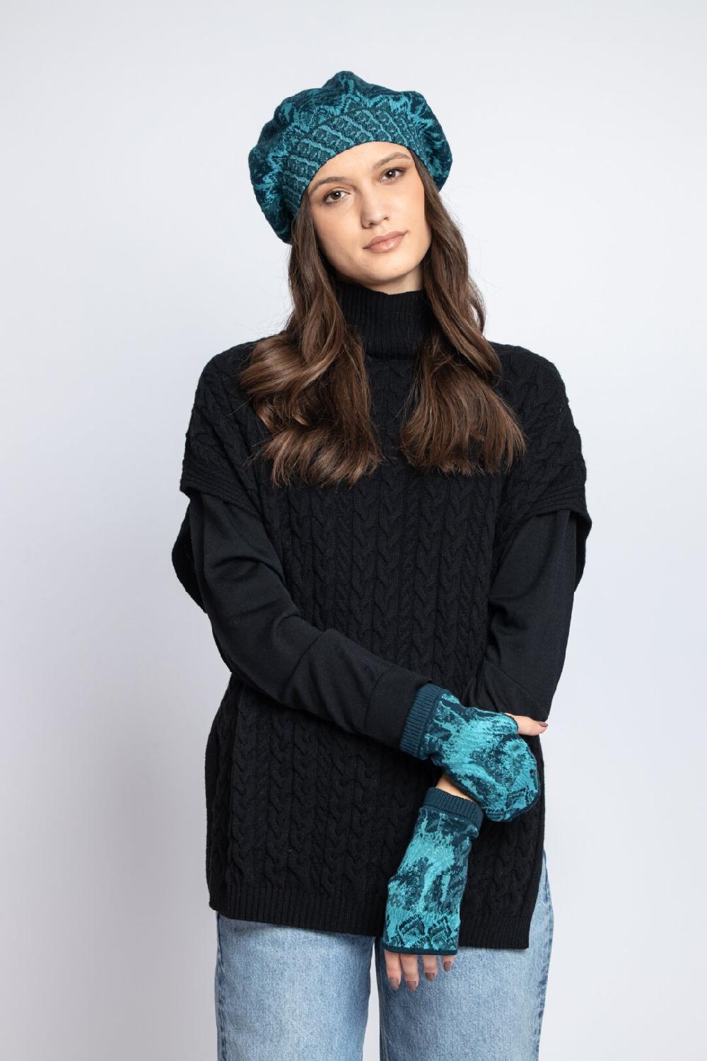 Ivko Woman Cap Pheasant Motif Petrol