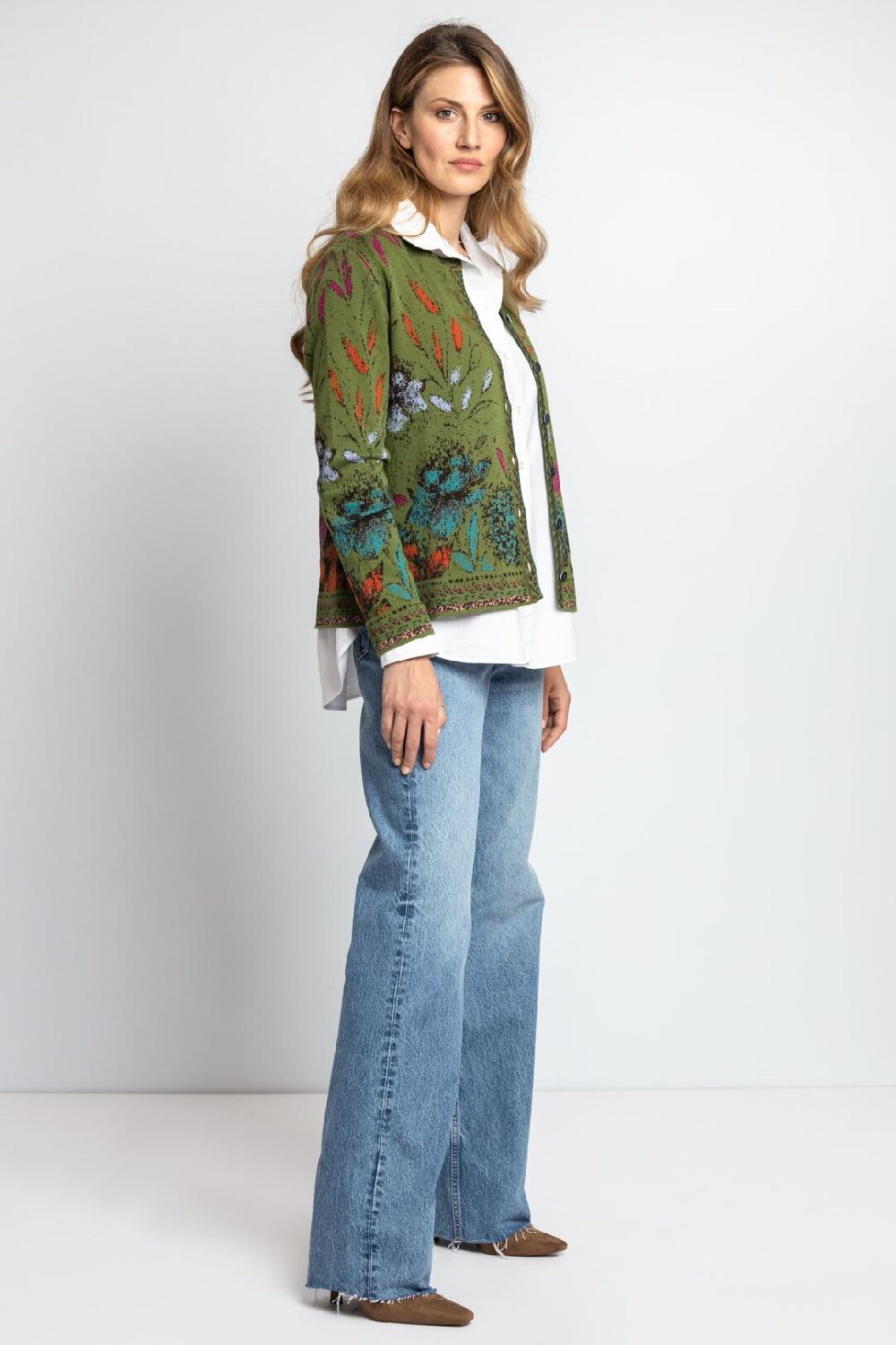 Ivko Woman Cardigan Floral Pattern Forest