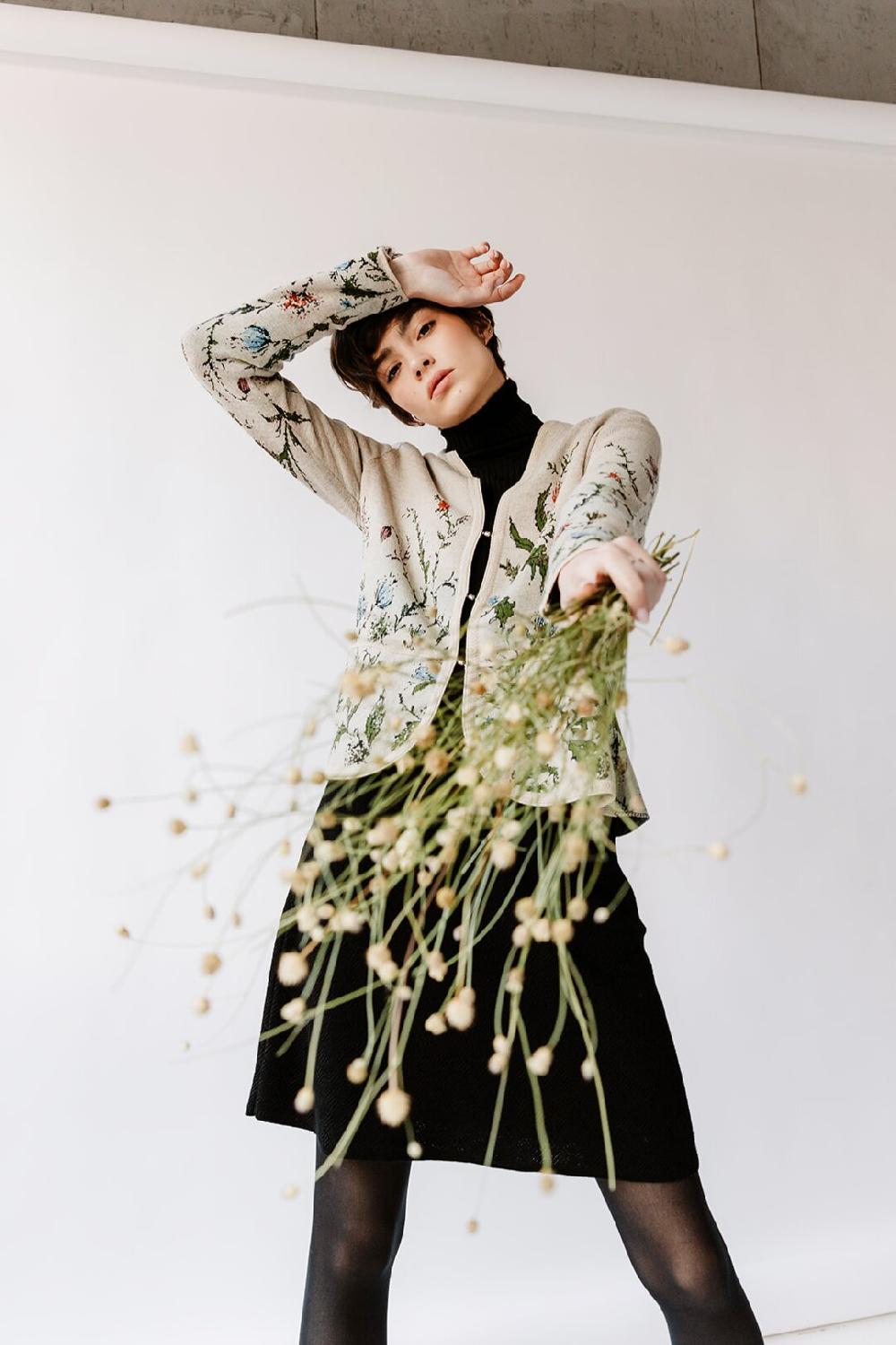 ivko woman Cardigan Floral Pattern Off-White