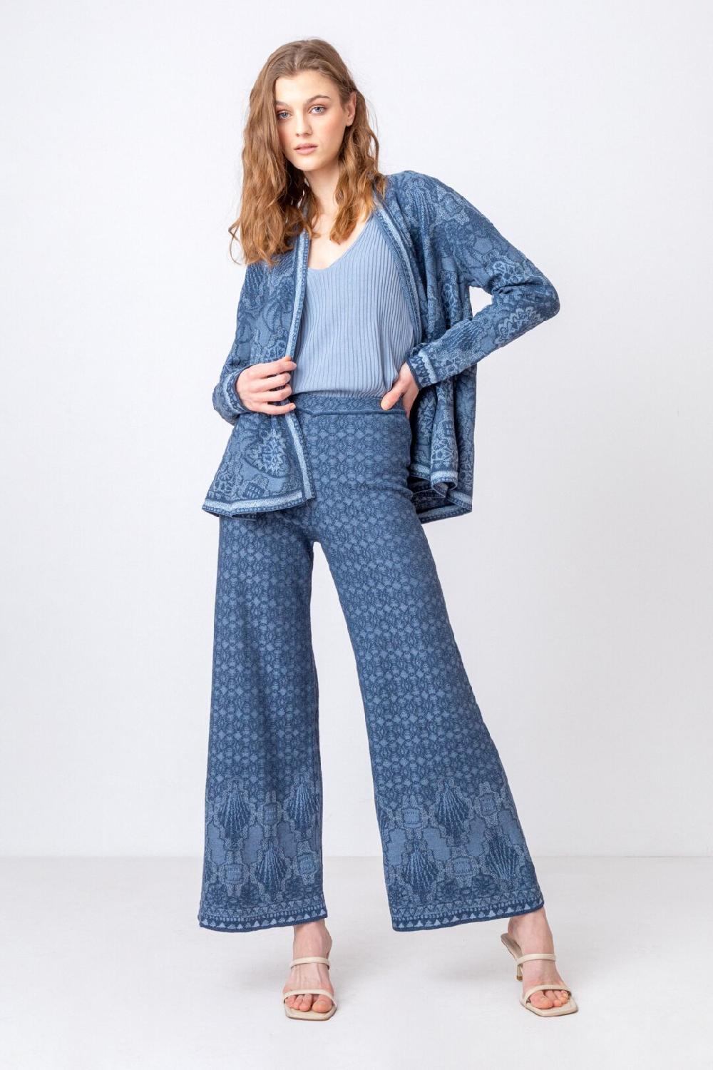 Ivko Woman Cardigan Floral Pattern StoneBlue