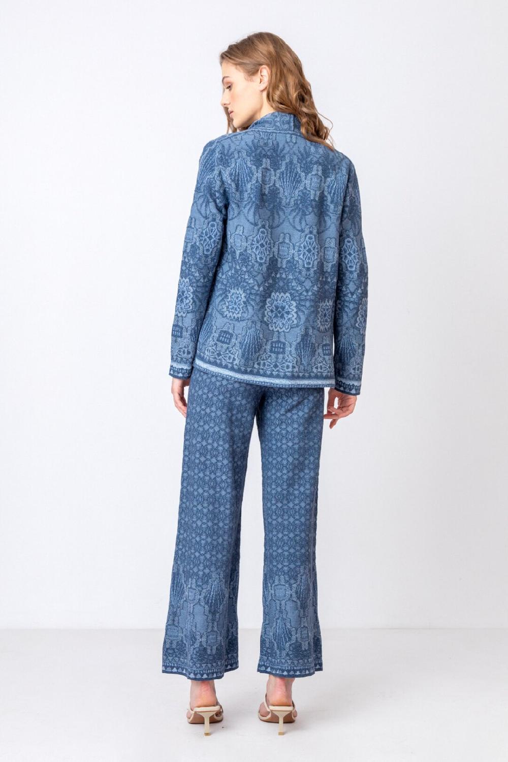 Ivko Woman Cardigan Floral Pattern StoneBlue