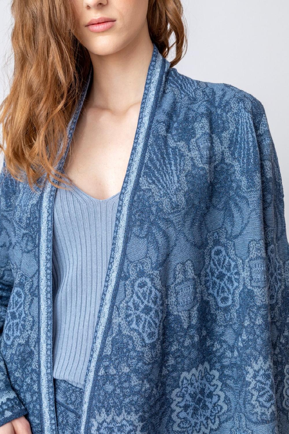 Ivko Woman Cardigan Floral Pattern StoneBlue