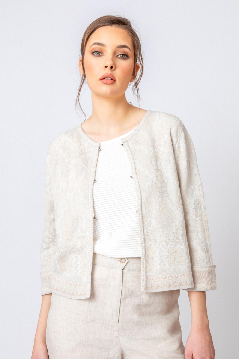 Ivko Woman Cardigan Ornament Pattern Off-White