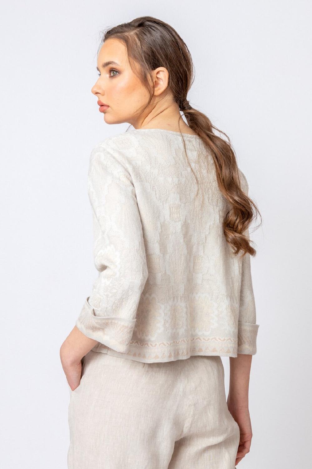 Ivko Woman Cardigan Ornament Pattern Off-White