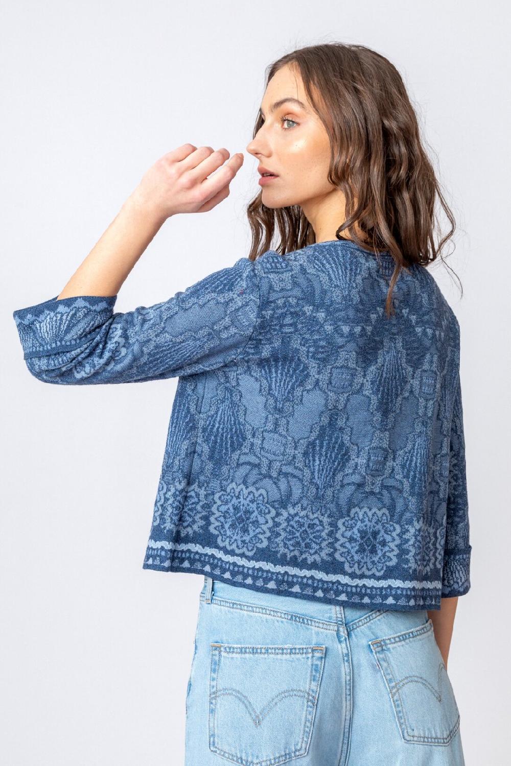 Ivko Woman Cardigan Ornament Pattern StoneBlue