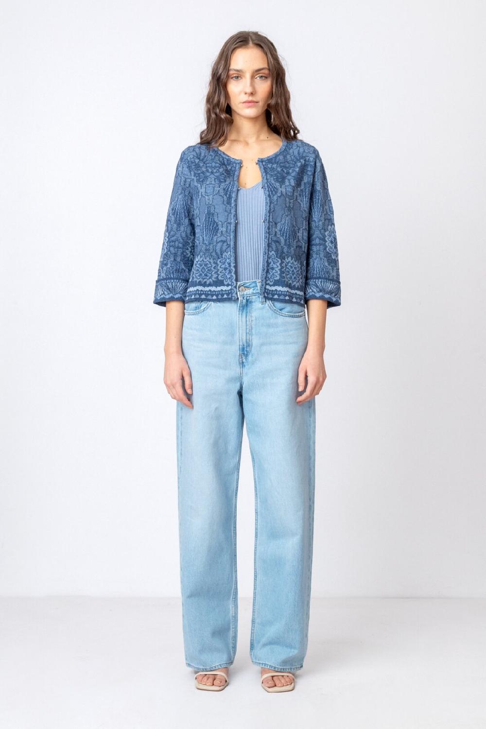 Ivko Woman Cardigan Ornament Pattern StoneBlue