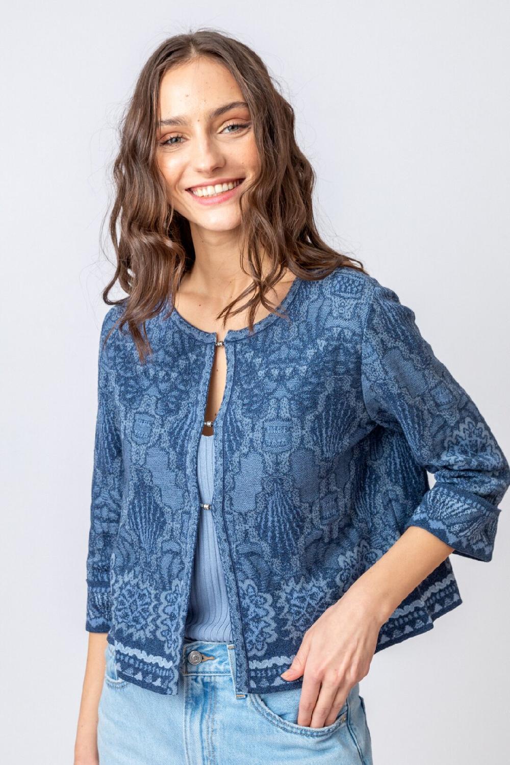 ivko woman Cardigan Ornament Pattern StoneBlue