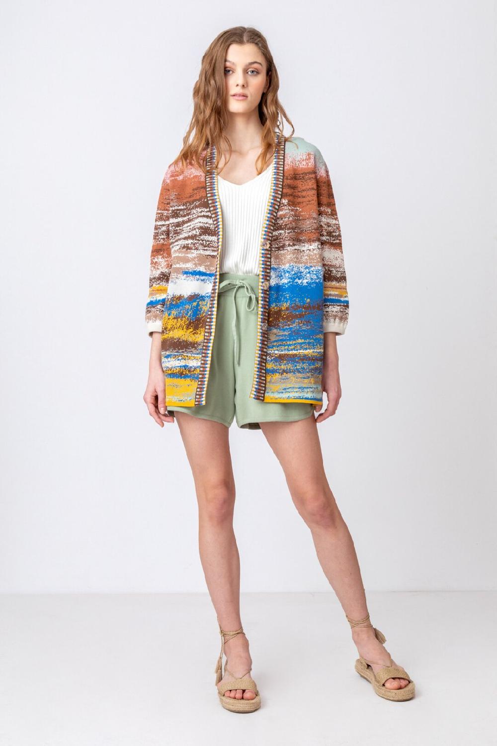 Ivko Woman Cardigan Stripe Pattern Nougat