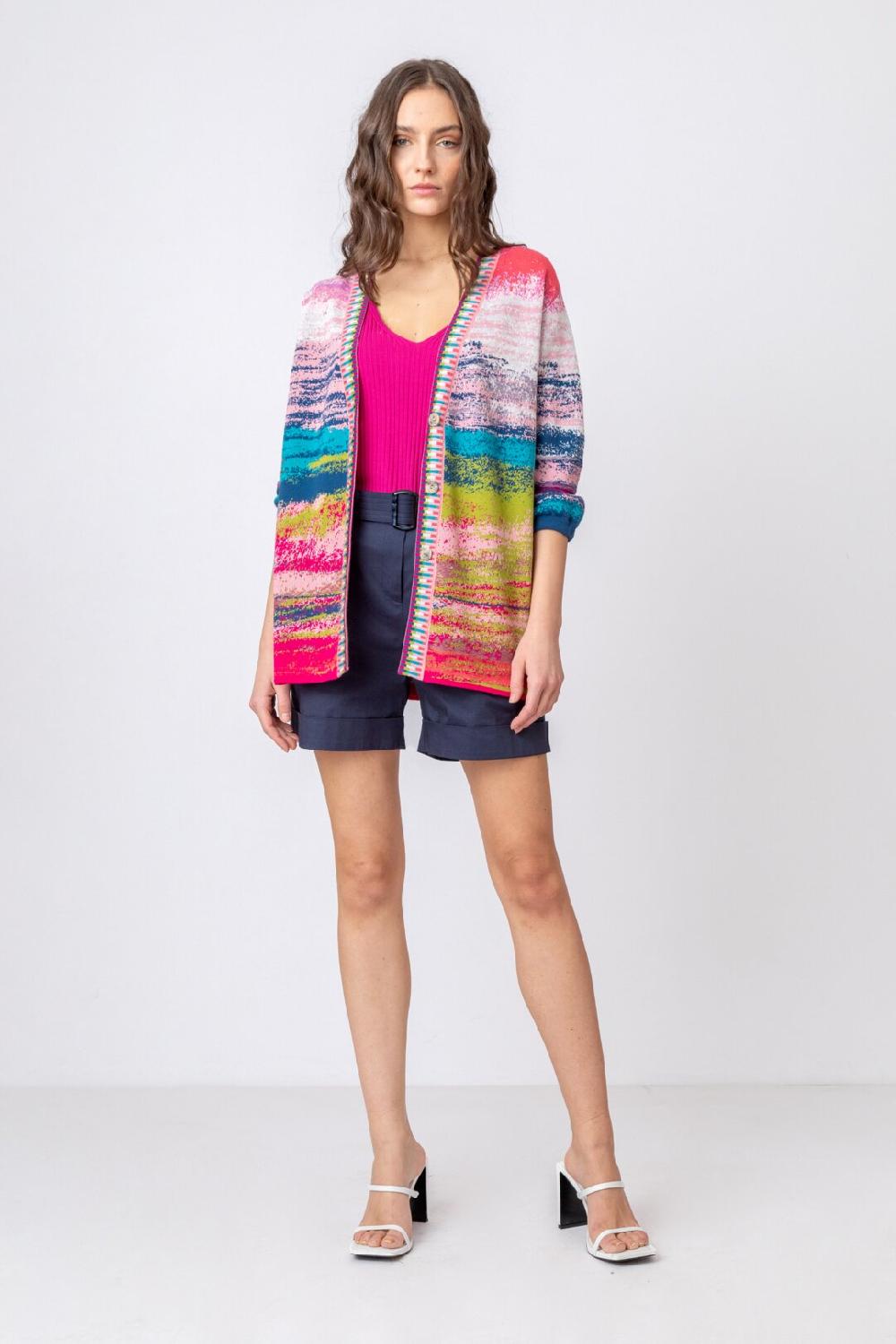 Ivko Woman Cardigan Stripe Pattern Off-White