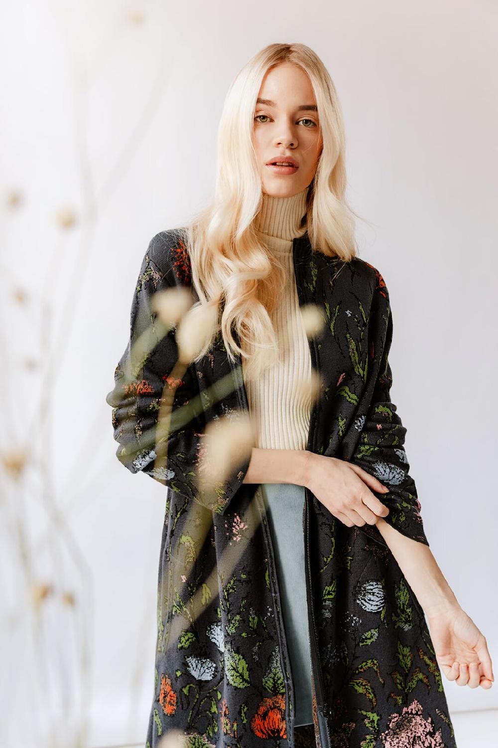 Ivko Woman Coatigan Floral Pattern Anthracite