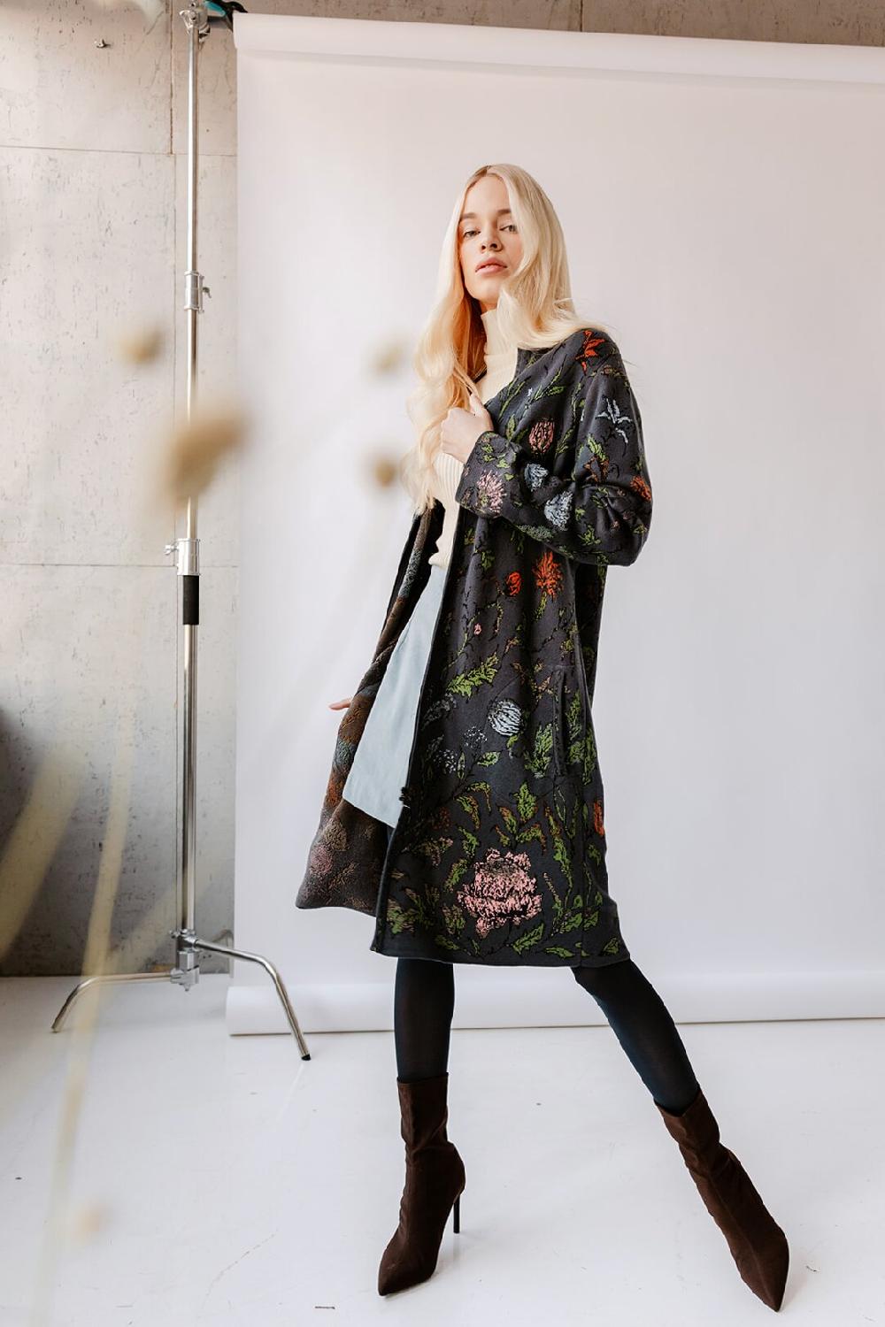 ivko woman Coatigan Floral Pattern Anthracite