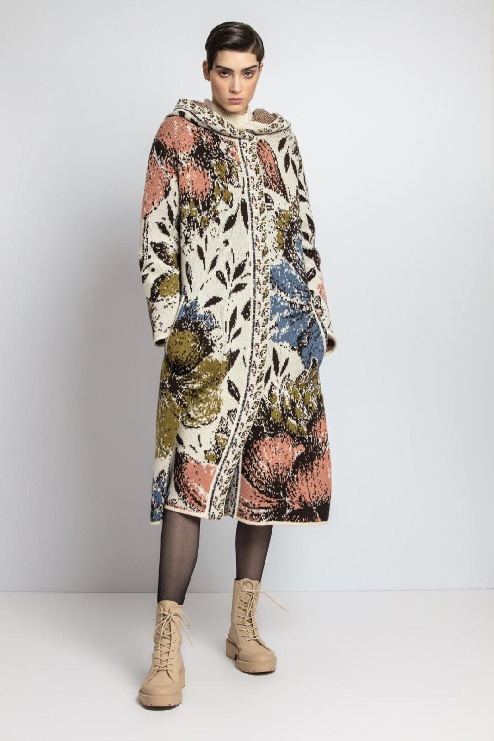 ivko Woman Coatigan Floral Pattern Off-White