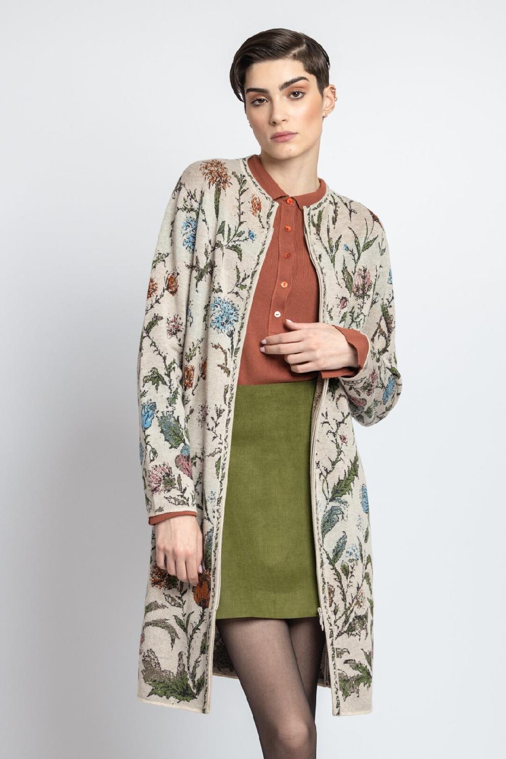 Ivko Woman Coatigan Floral Pattern Off-White