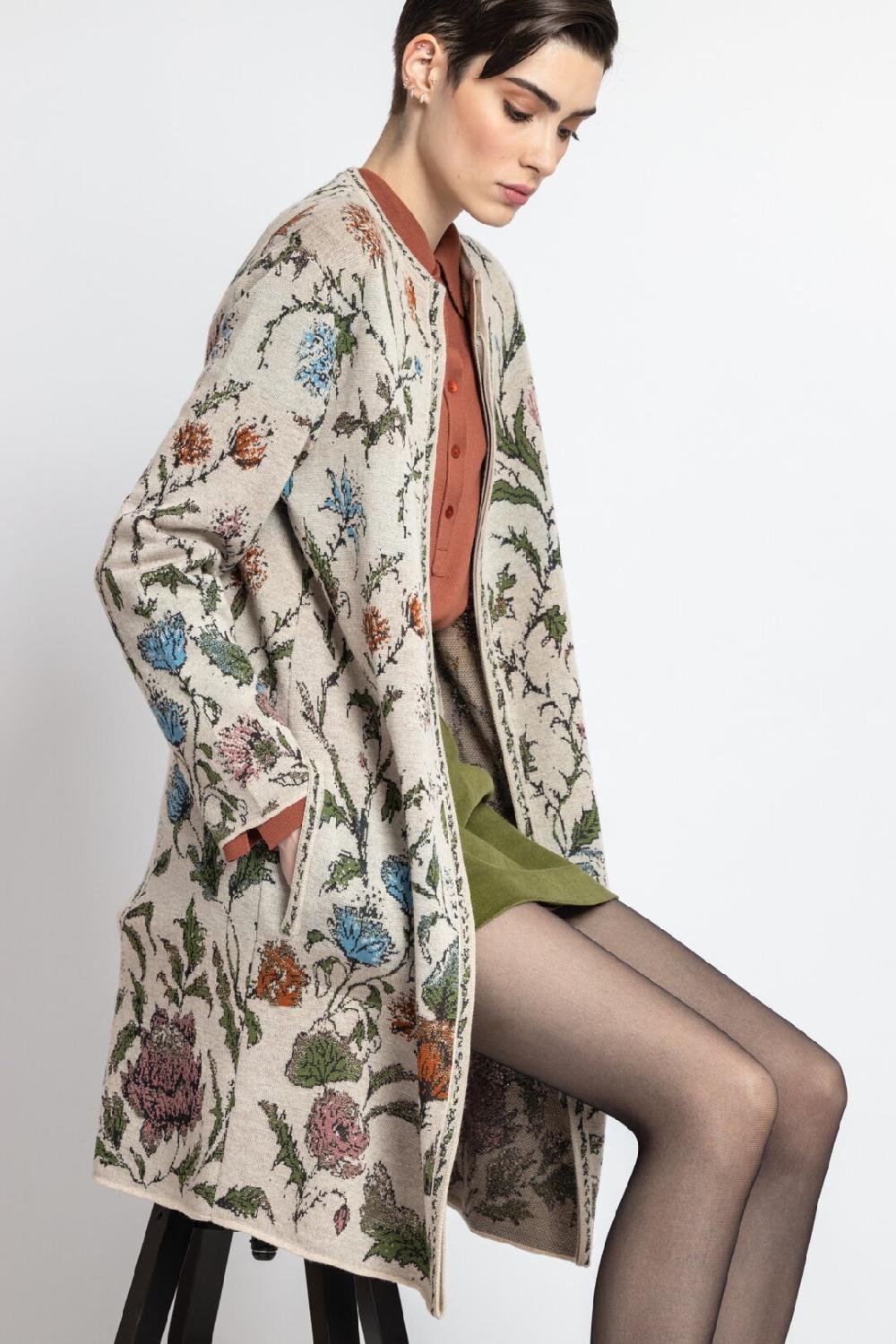 Ivko Woman Coatigan Floral Pattern Off-White