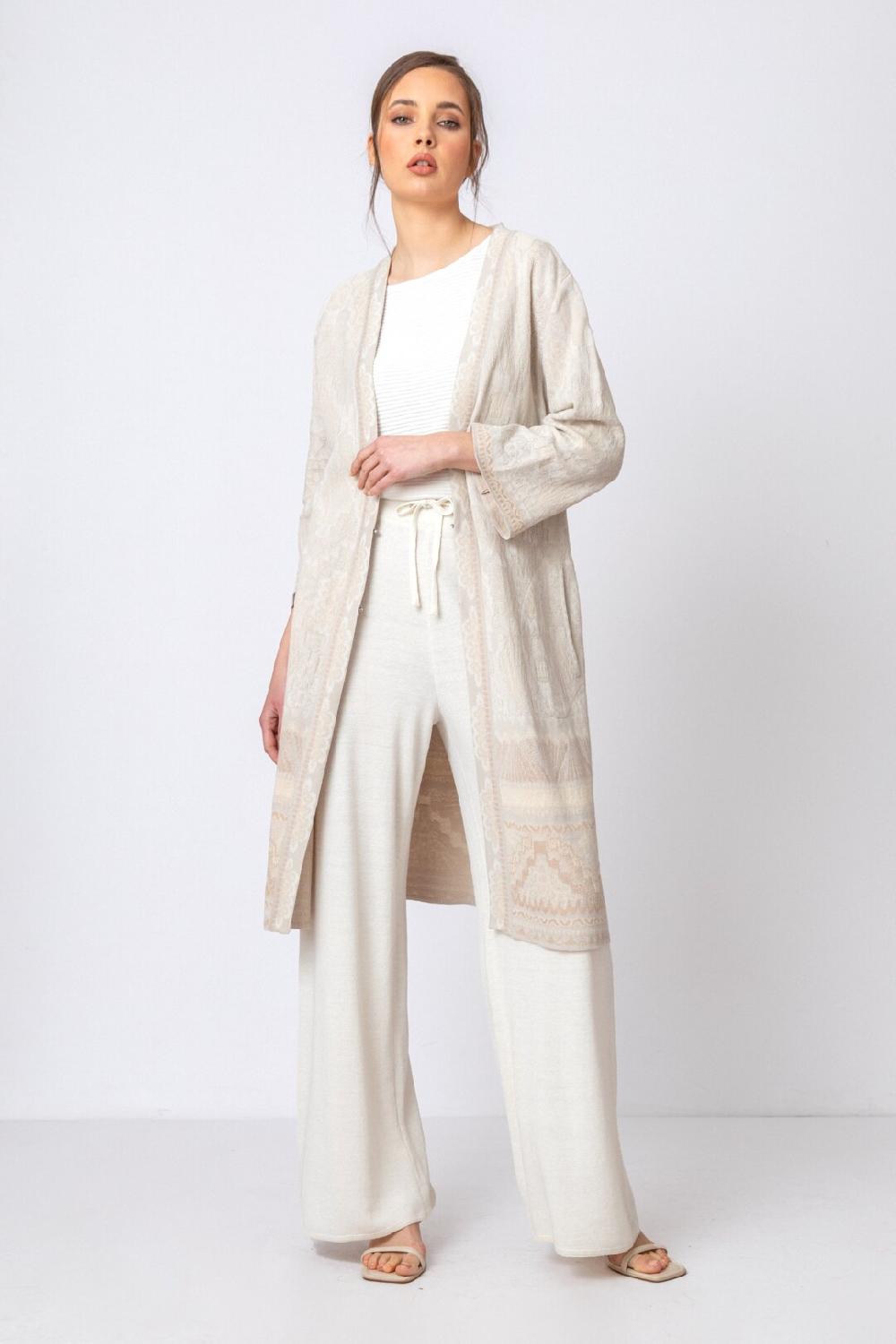 ivko woman Coatigan Ornament Pattern Off-White