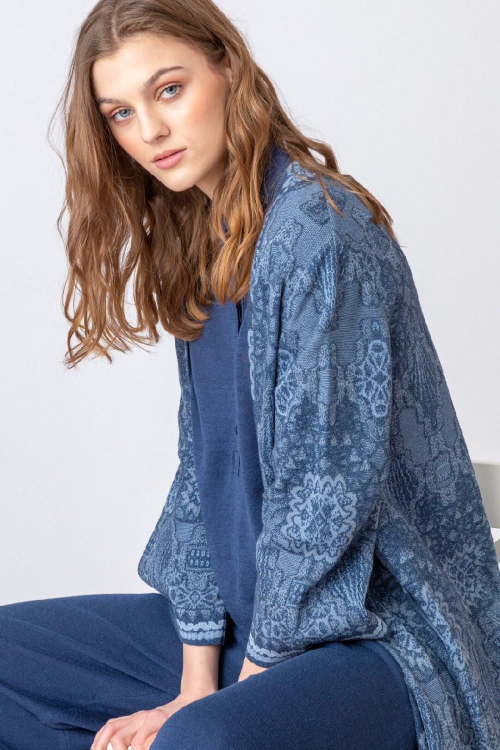 ivko woman Coatigan Ornament Pattern StoneBlue