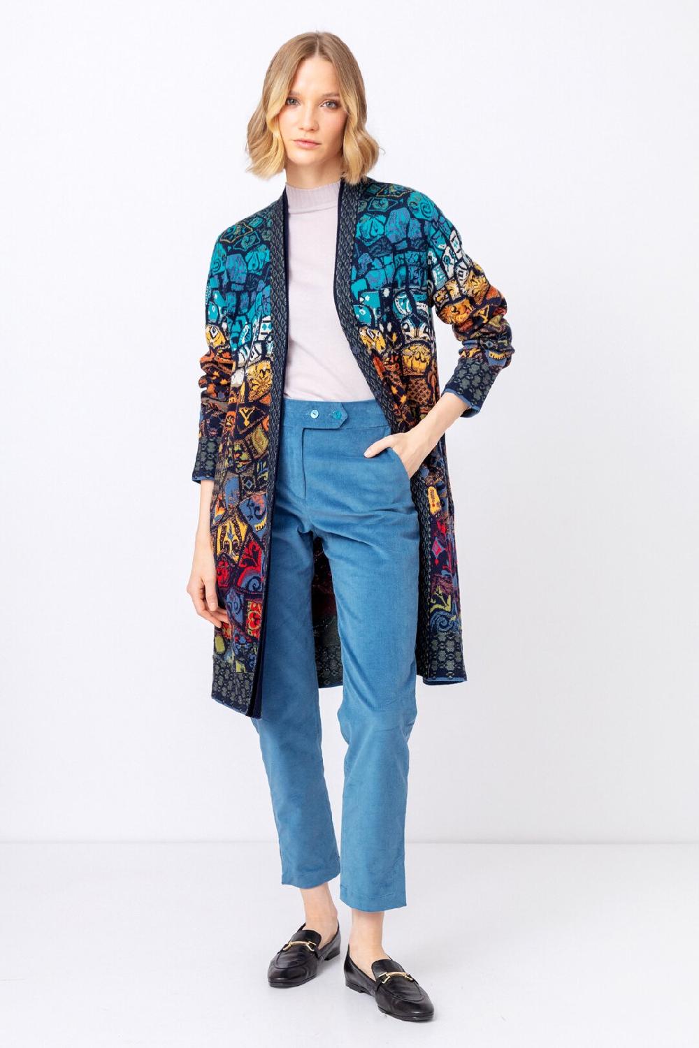 Ivko Woman Coatigan Trencar Pattern Navy