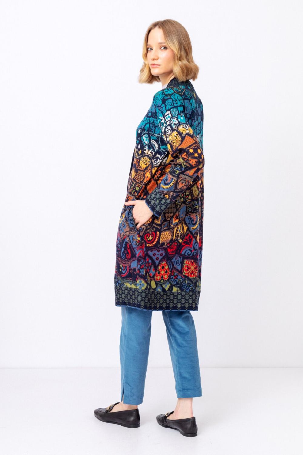 Ivko Woman Coatigan Trencar Pattern Navy