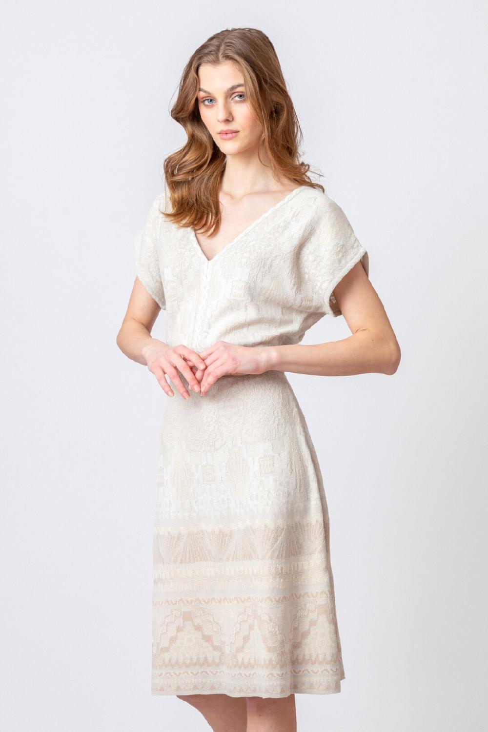 Ivko Woman Dress Ornament Pattern Off-White