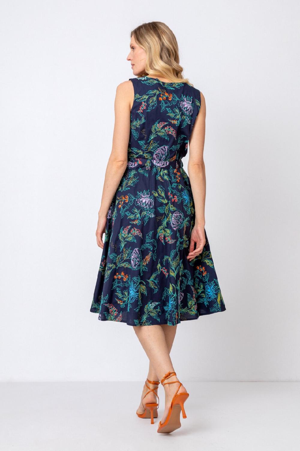 Ivko Woman Embroidered Dress Floral Motif Navy