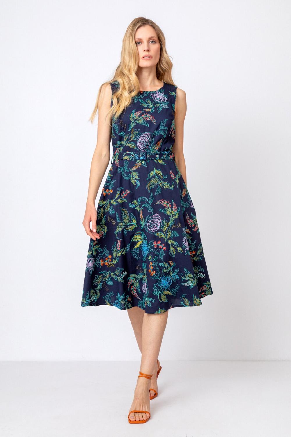 ivko woman Embroidered Dress Floral Motif Navy