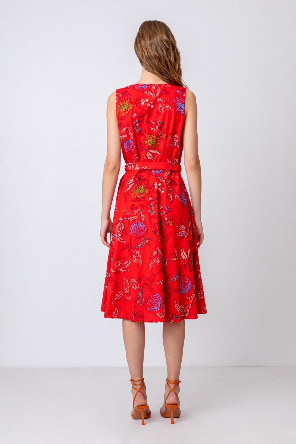 Ivko Woman Embroidered Dress Floral Motif Red