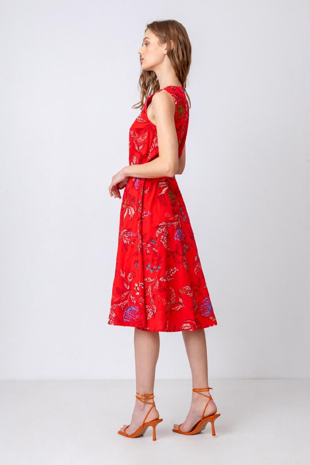 Ivko Woman Embroidered Dress Floral Motif Red