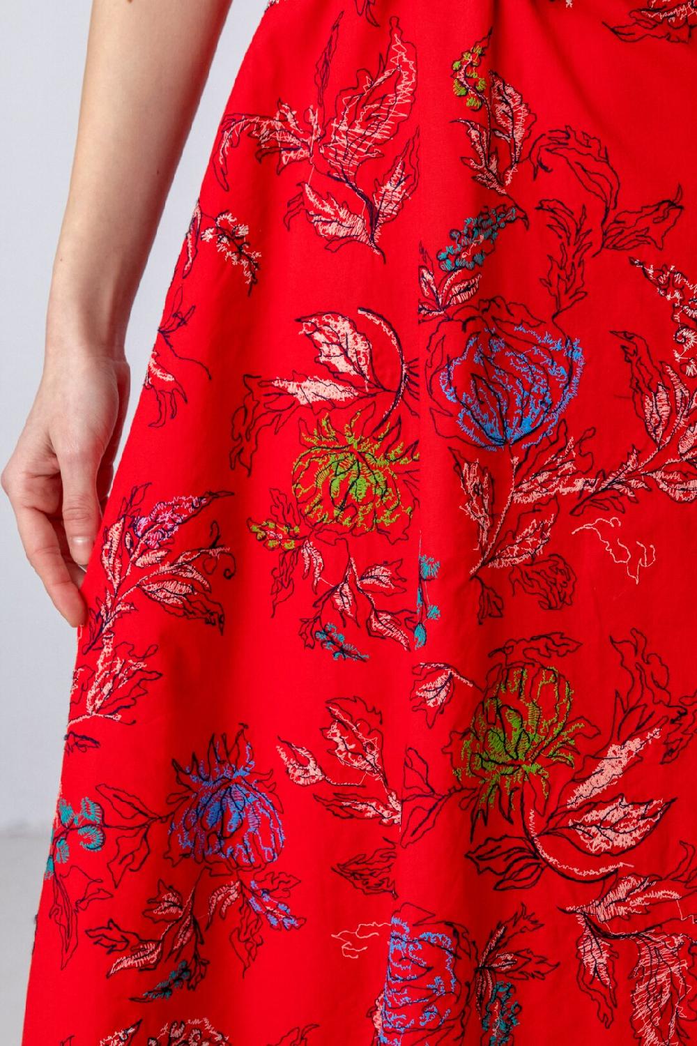 Ivko Woman Embroidered Dress Floral Motif Red