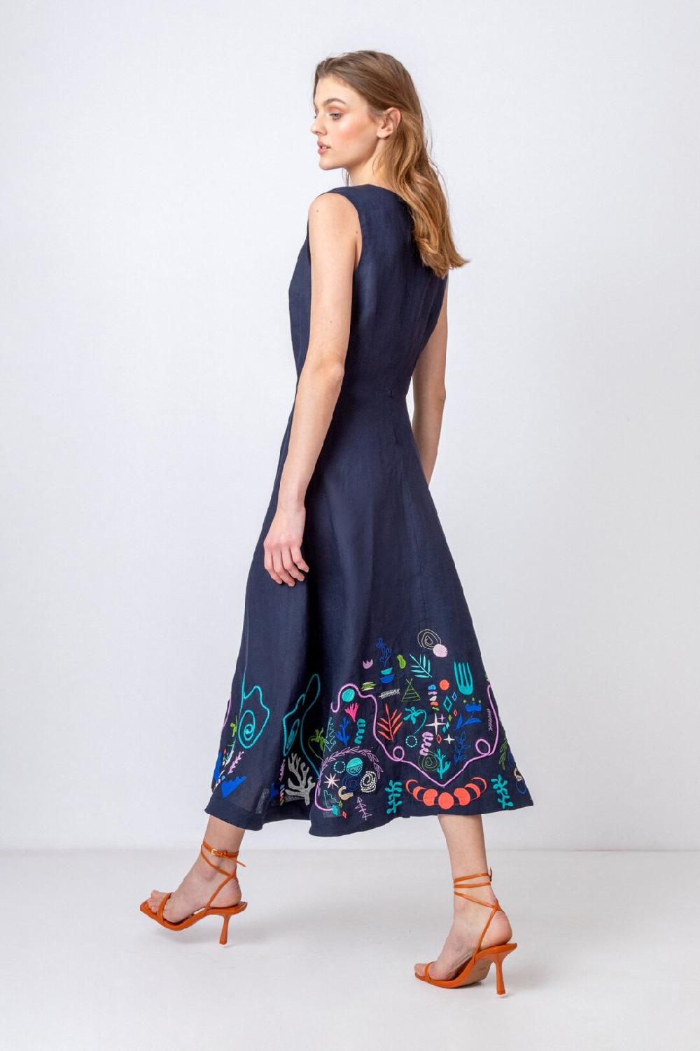 Ivko Woman Embroidered Dress Nomad Motif Navy