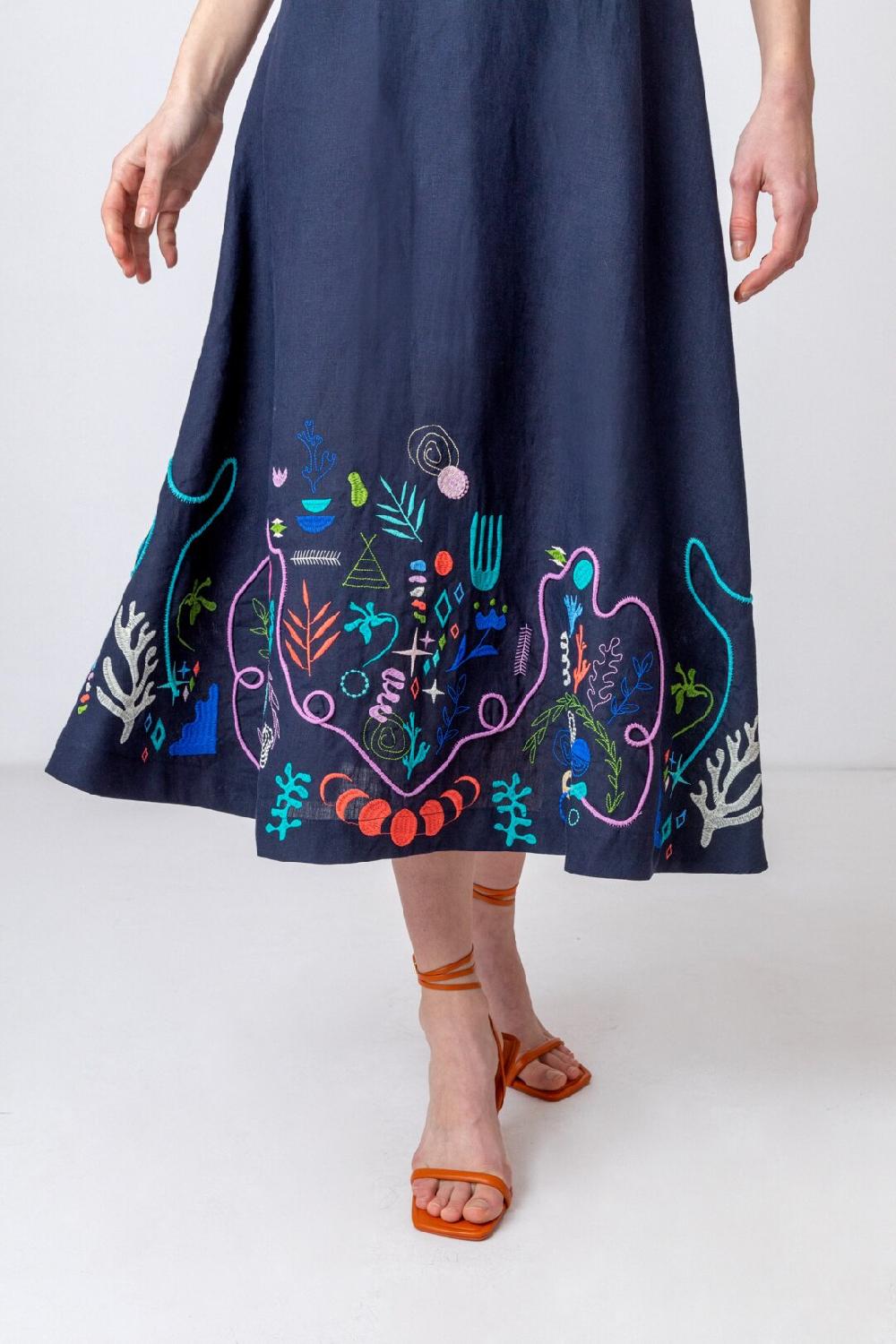 Ivko Woman Embroidered Dress Nomad Motif Navy