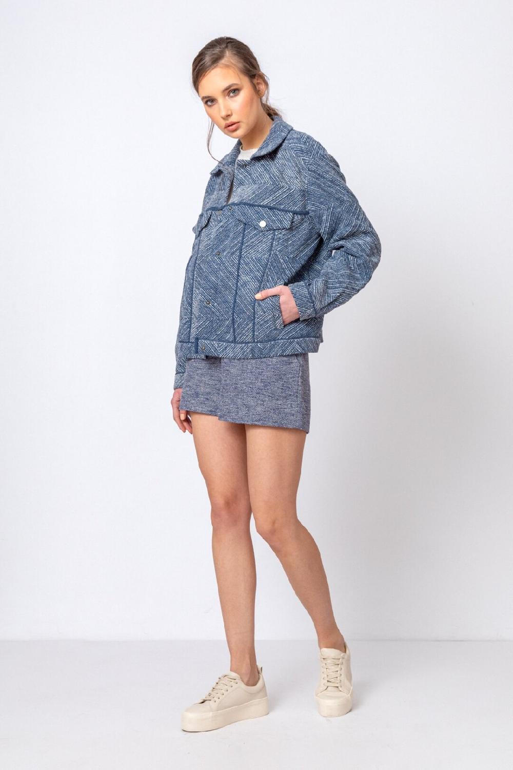 Ivko Woman Jacket Herba Motif StoneBlue