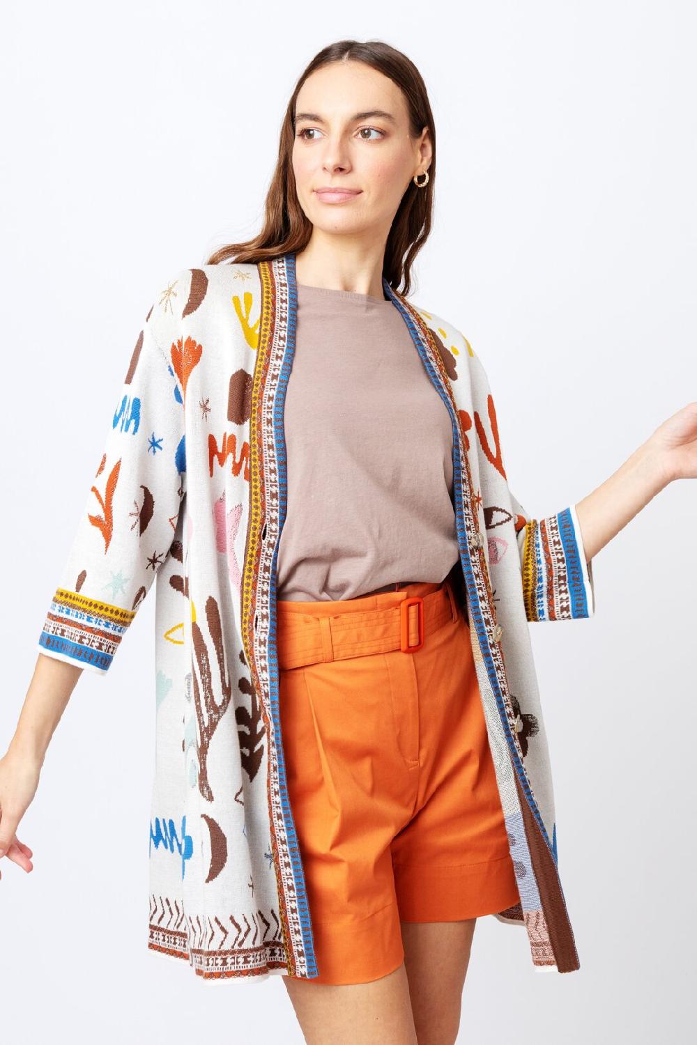 Ivko Woman Jacquard Cardigan Nomad Motif Nougat
