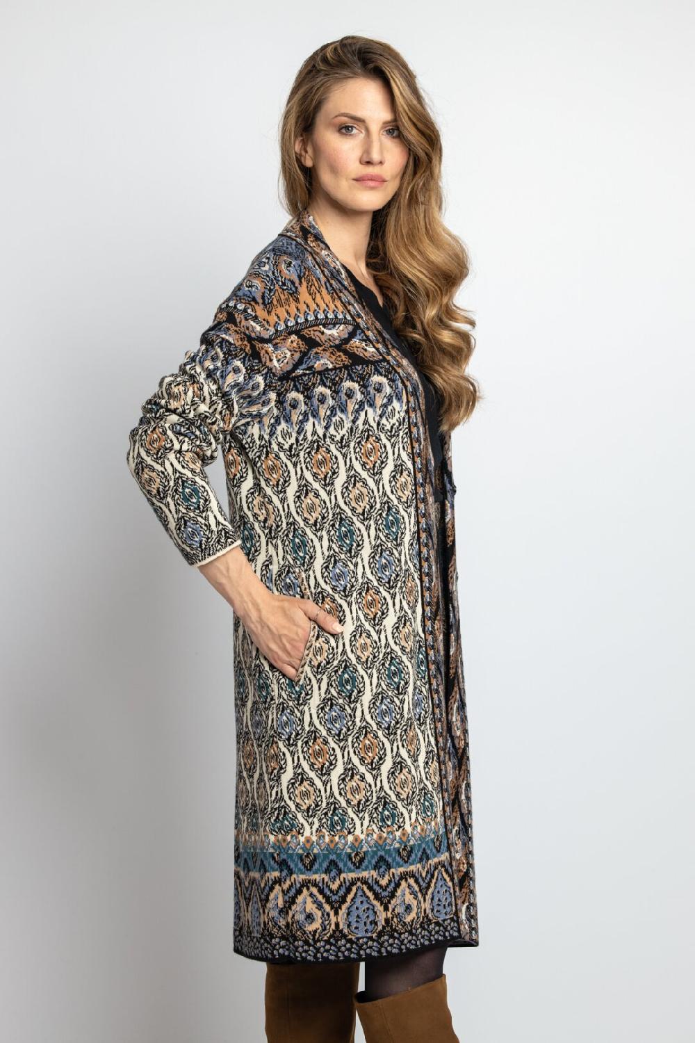 Ivko Woman Jacquard Coatigan Ornament Motif Almond